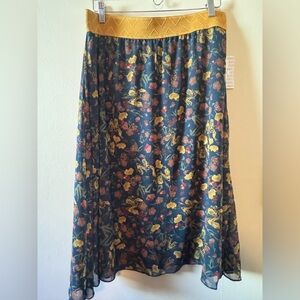 NWT- Lularoe Lola- Size Large -Floral Chiffon Skirt with Mustard Waistband